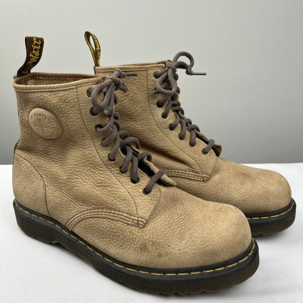 Dr Doc Martens RONNIE Nubuck Boot 8-Hole Air Cushion Sole Mens US 12 Beige